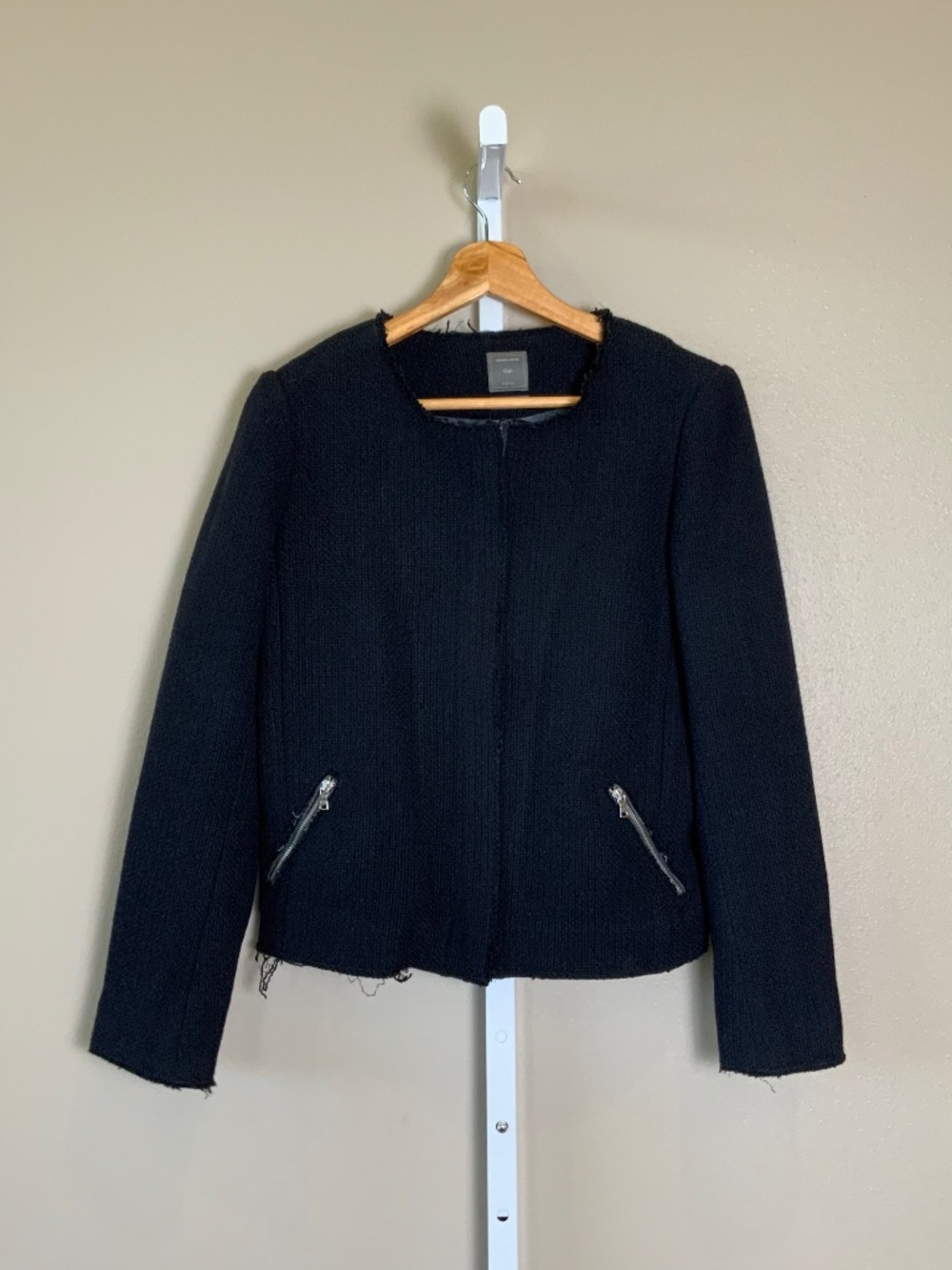 GAP Collarless Zippered Jacket with Raw Edge